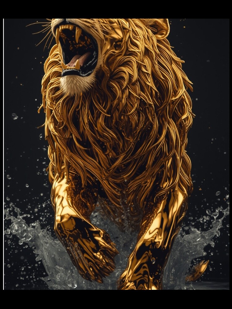 Golden Fierce Lion – Majestic Metallic Warrior Art by Muskandesigns