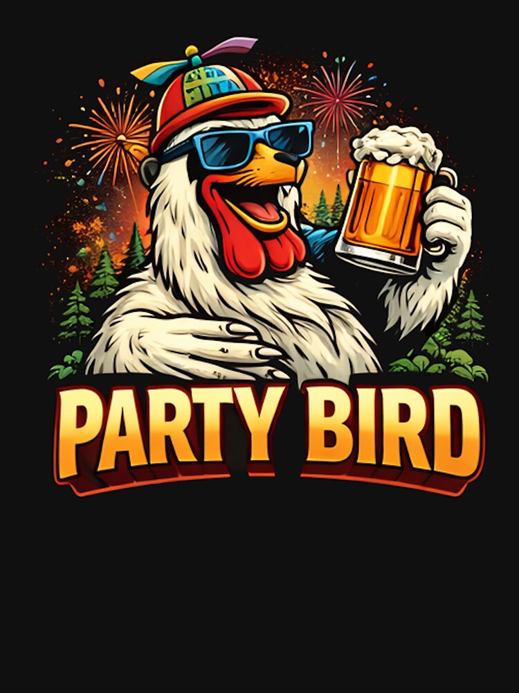 Party Bird – Funny Chicken Beer Celebration Retro Design by hiperdinotees