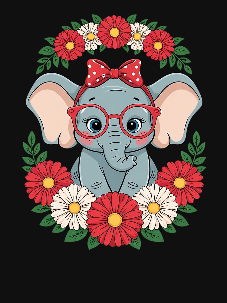 Cute Elephant Flowers Floral Bow Glasses Elephant by angolinnArt