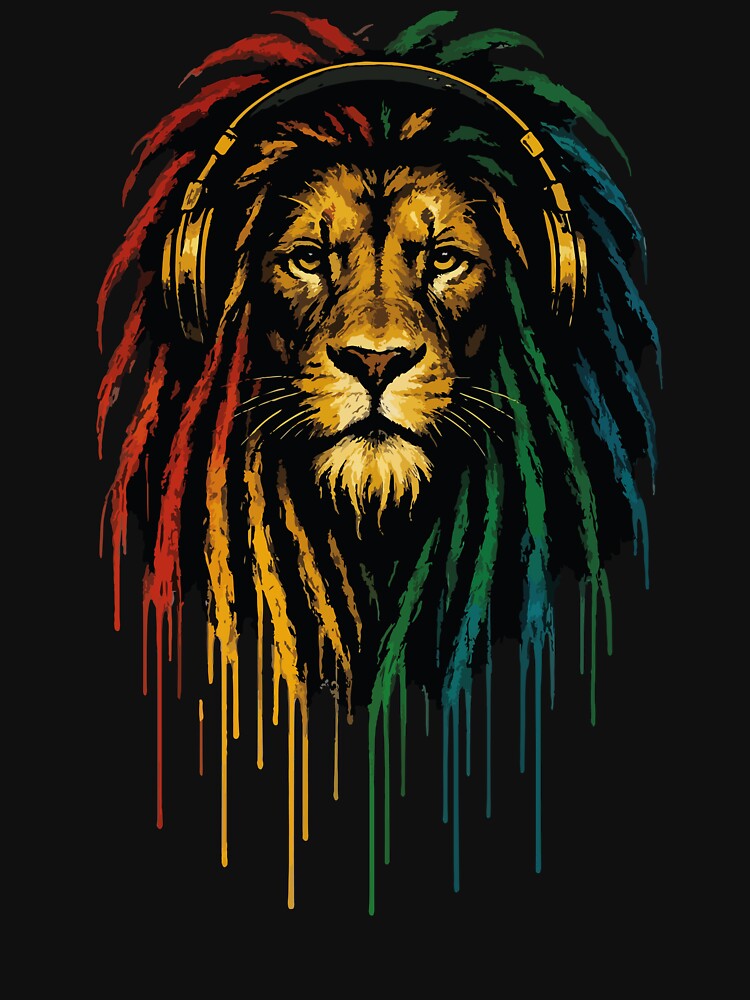 Rasta Lion – Reggae Dreadlocks, Headphones Design by Oualid Art