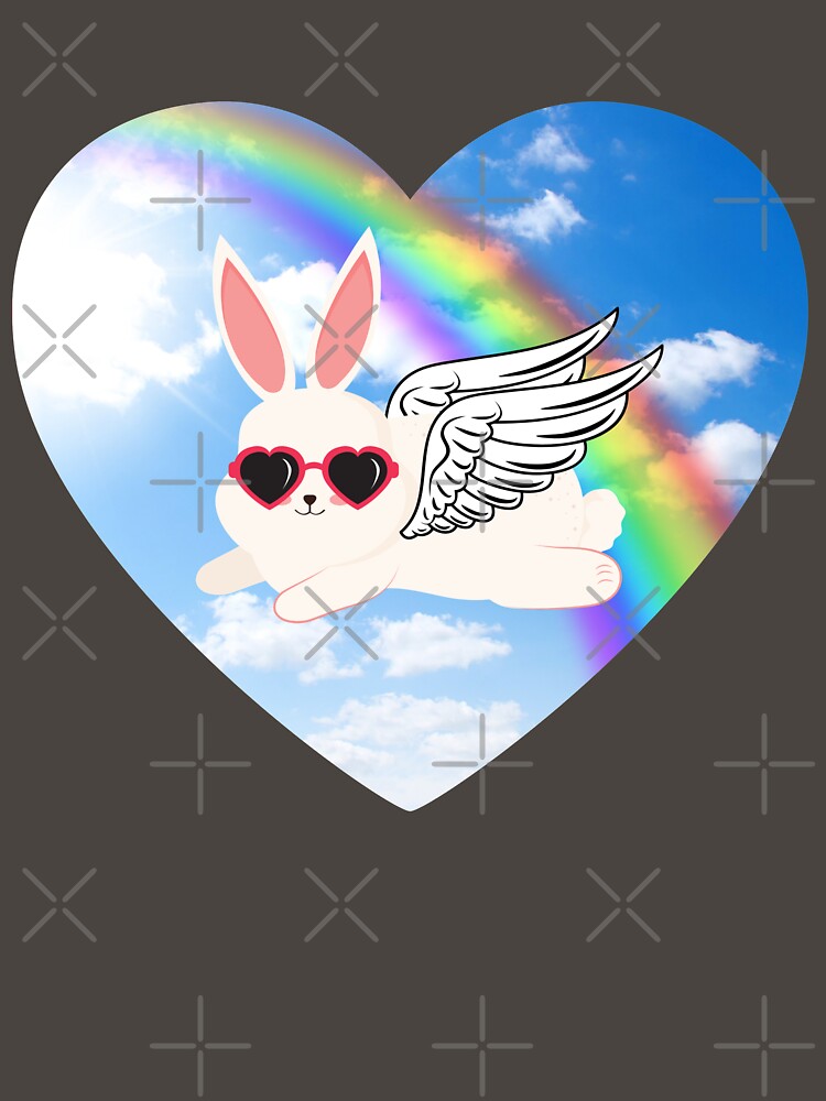 Rabbit Angel Flying Over Rainbow by Imemewell