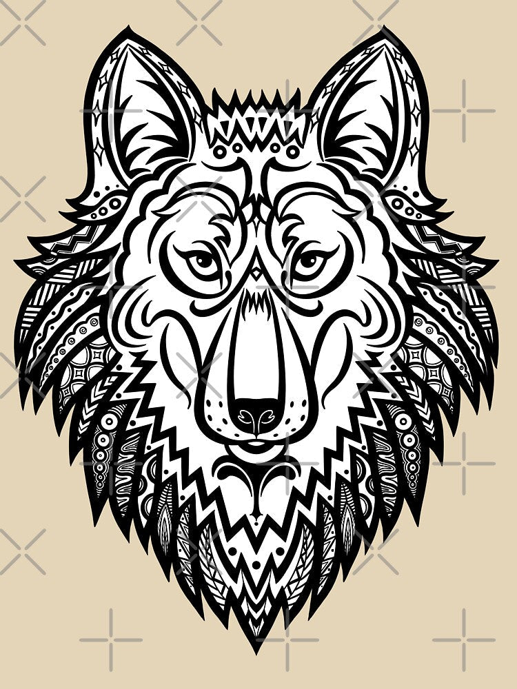 Tribal Wolf Line Art by Verprints