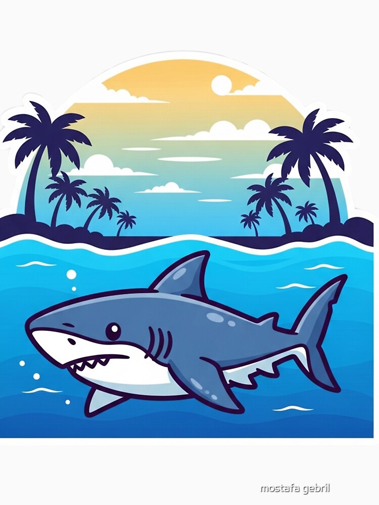Cute Shark in Tropical Water | Cartoon Ocean Scene with Sun Gradient on White Background by mostafa gebril ⭐⭐⭐⭐⭐