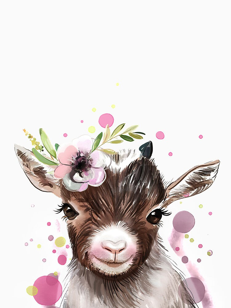 Watercolor Floral Baby Goat by SiouxLove