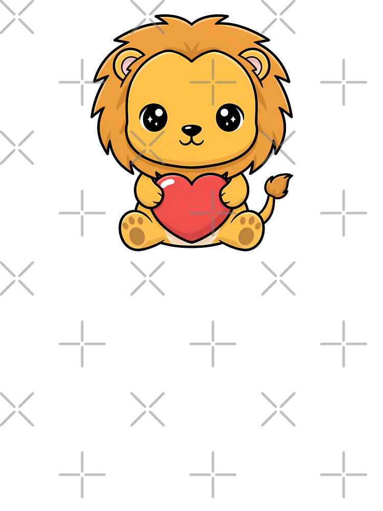 Cute Kawaii Lion Holding Heart Cartoon Illustration by Cute Stickers Machine