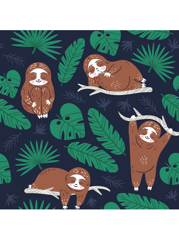 Cute Sloth And Tropical Palm Leaves by HauckClothing