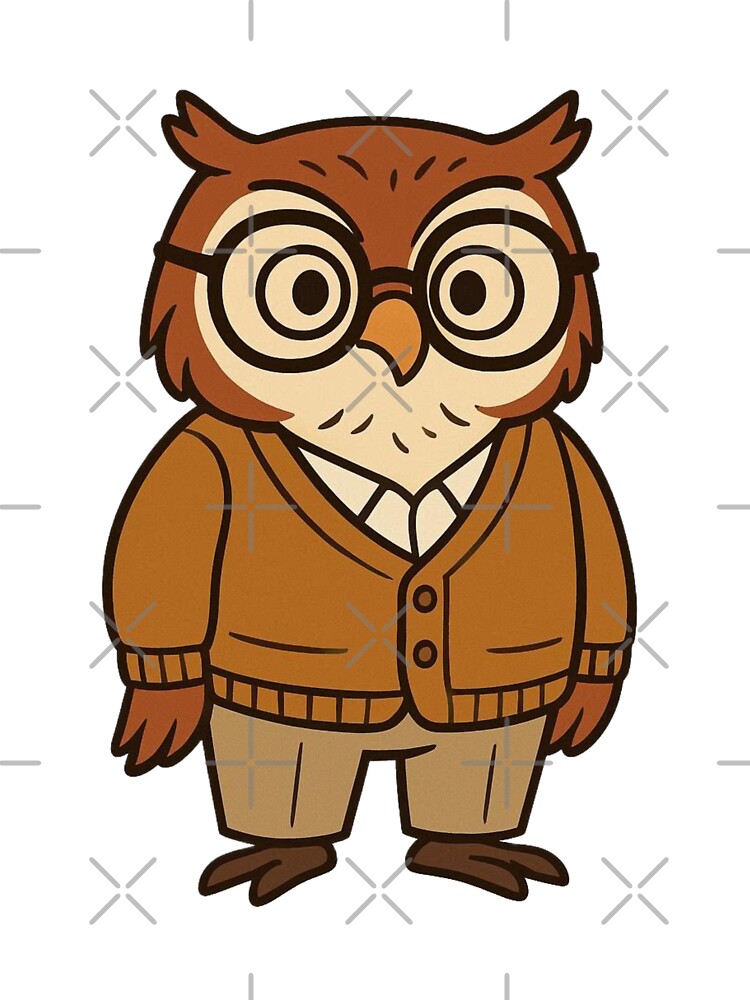 Wise Owl in Glasses and Cardigan – Cute Cartoon Style by Confuzz1ed
