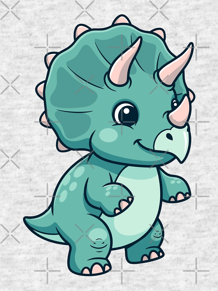 Cute Blue Cartoon Triceratops Art by IN Tales