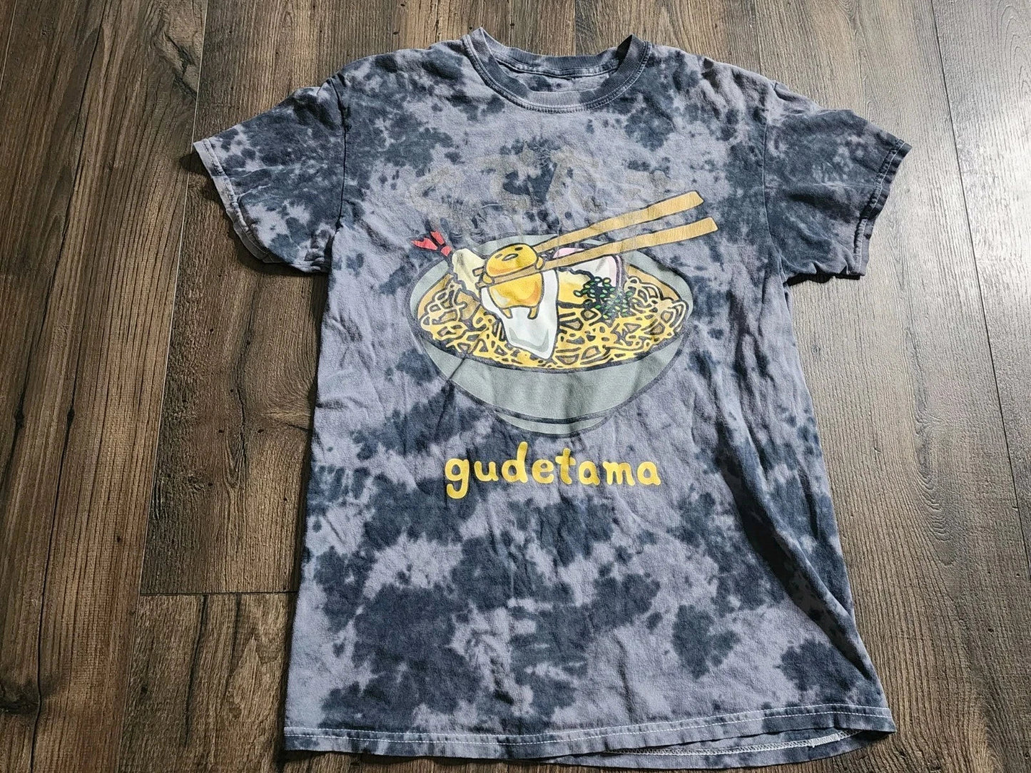 Adult S GUDETAMA Lazy Egg Ramen Bowl Kanji T Shirt Sanario Tie Dye