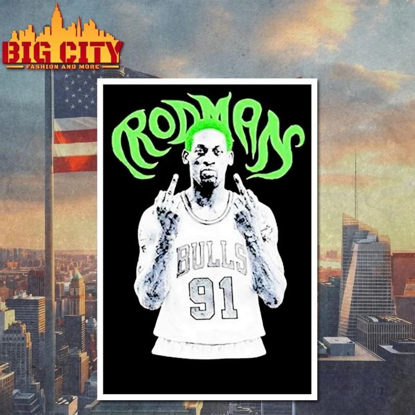 Dennis Rodman Chicago Bulls NBA basketball legend middle finger shirt