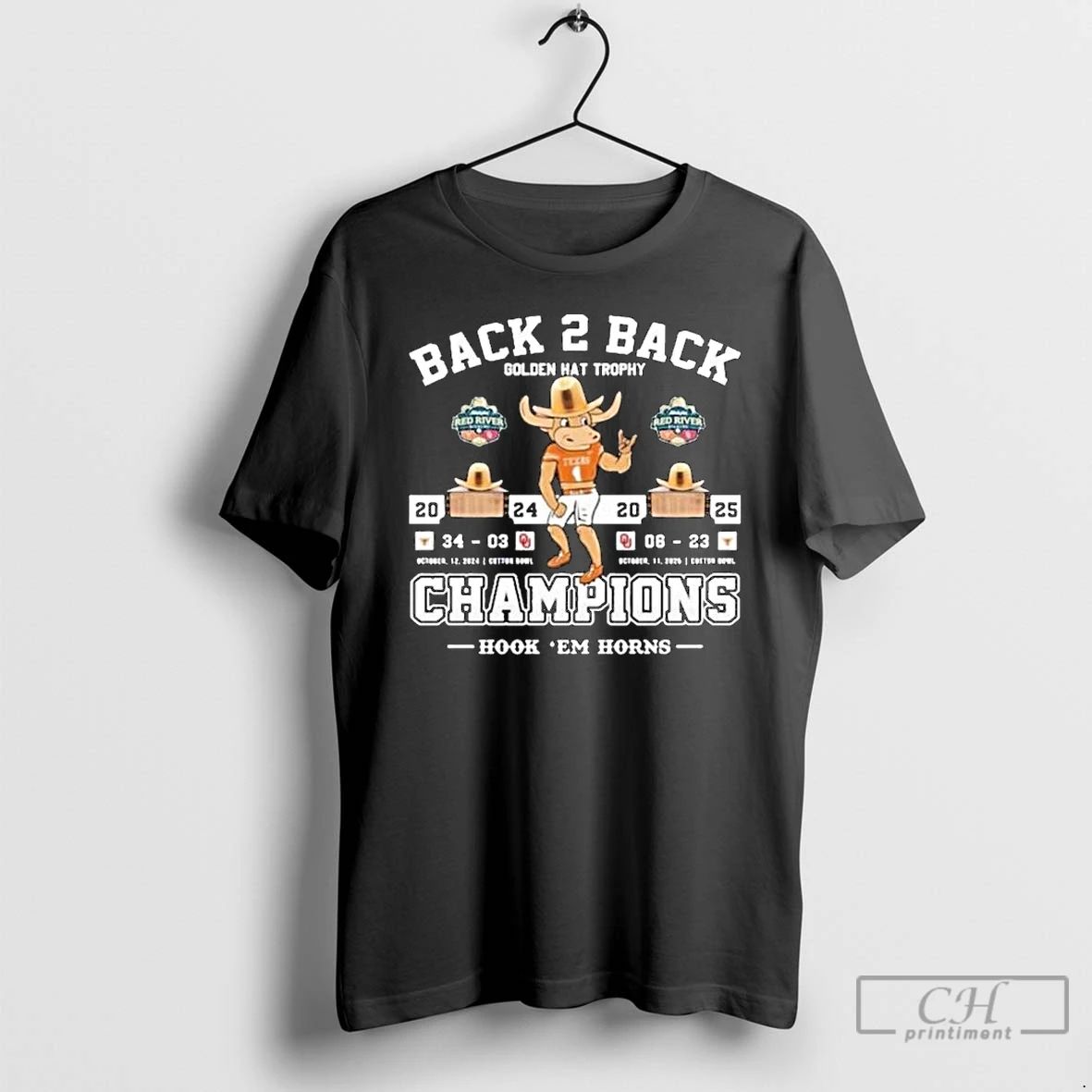 Classic Texas Longhorns Back 2 Back Golden Hat Trophy Champions Hook Em Horns 2025 Long