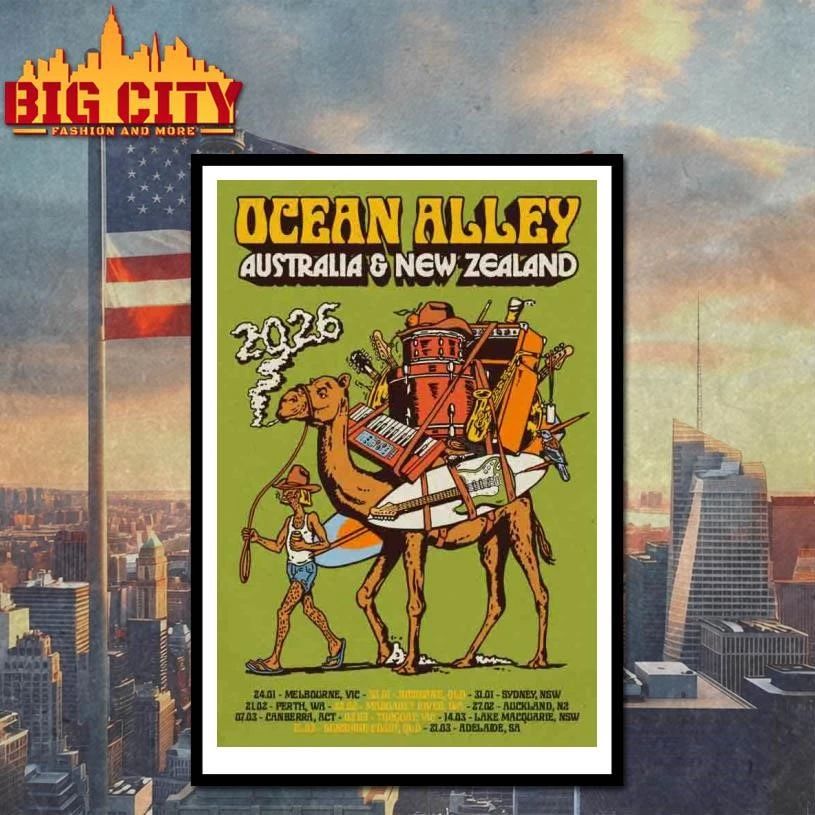 Ocean Alley 2026 AUS NZ Tour Limited Holographic Tour Poster Green Shirt