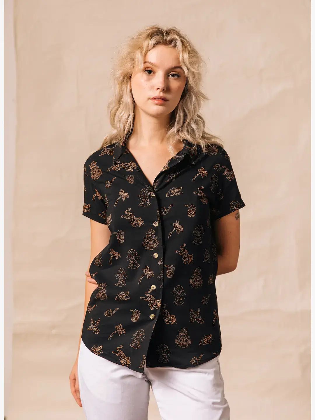 Spicy Noods Casual Button Down Shirt Womens