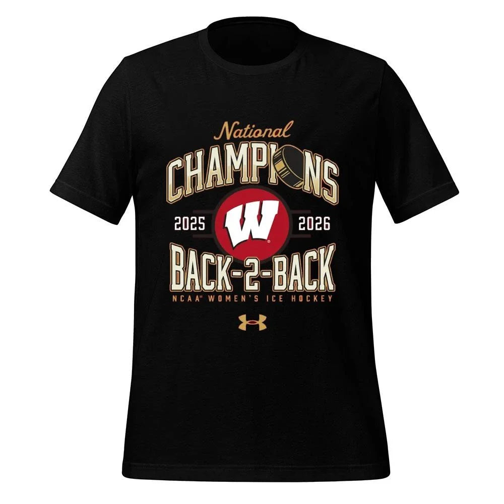 Wisconsin Badgers 2026 Women’s Ice Hockey National Champions Back-To-Back Shirt