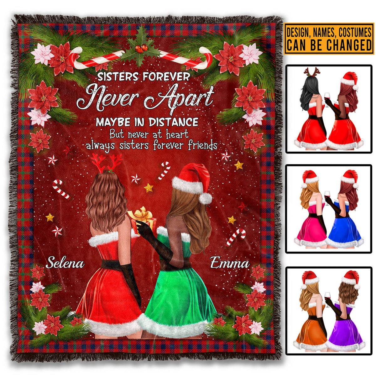 Personalized Best Friends Sisters Forever Never Apart Blanket – Custom Girls Bestie BFF Christmas Blanket