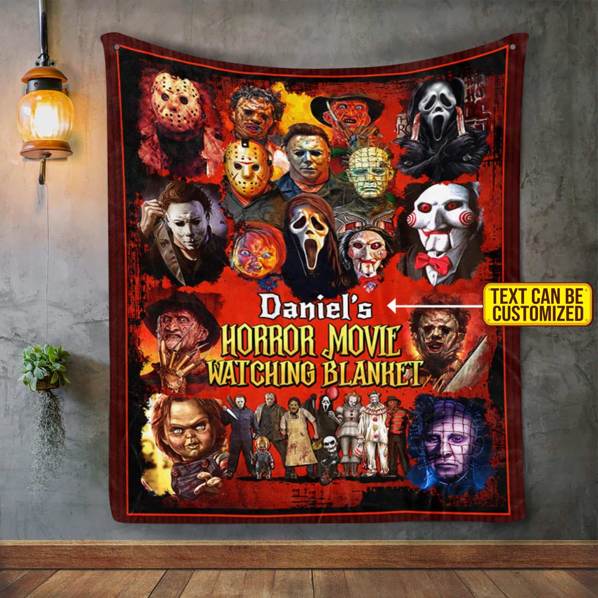 Personalized Name Horror Movies Watching Blanket – Halloween Fleece Blanket – Mink Sherpa Blanket