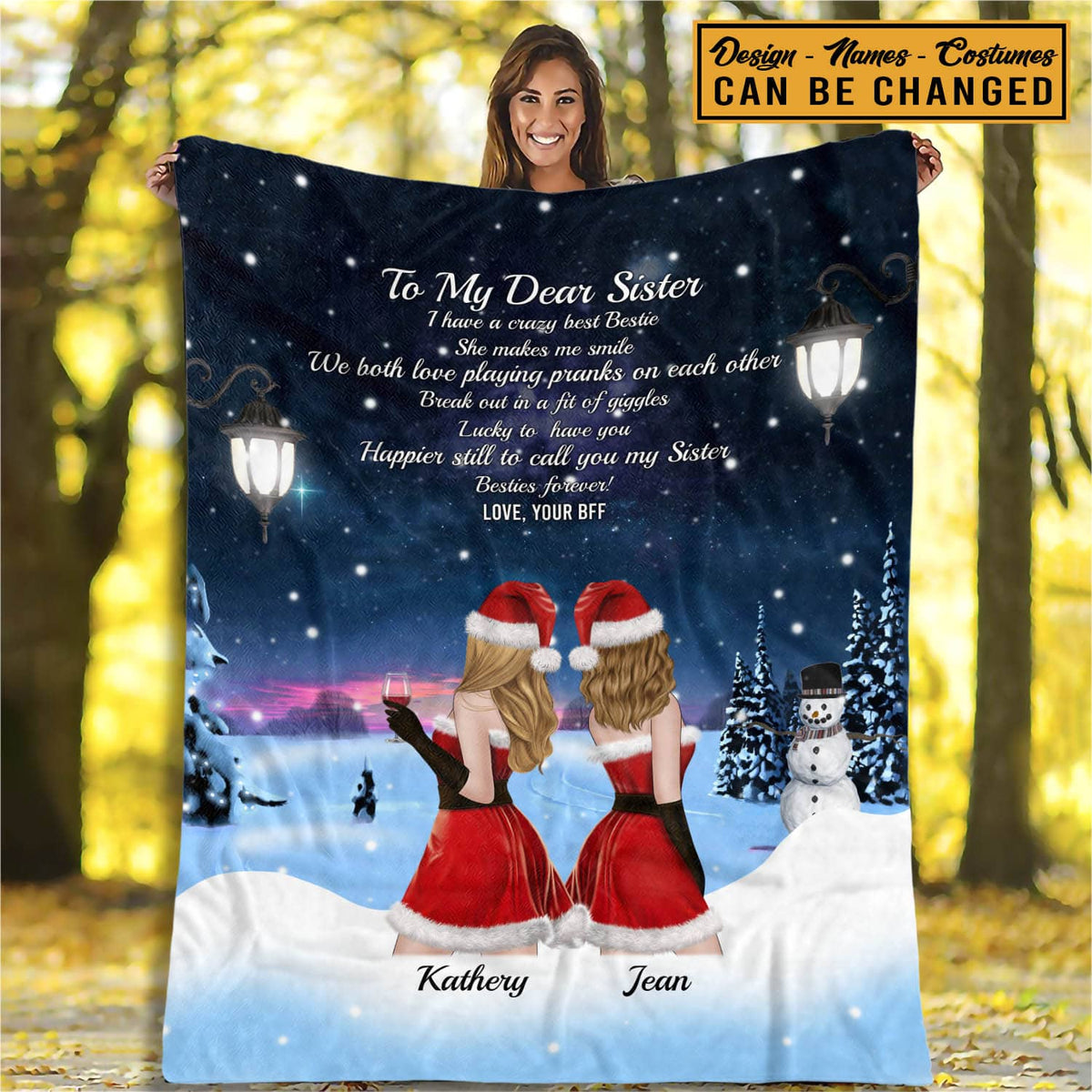 Personalized To My Dear Sister Christmas Blanket – Custom Best Friends Besties BFF Christmas Gifts