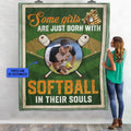 Personalized Some Girls Are Just Born with Softball in Their Souls – Custom Photo Fleece Blanket – Mink Sherpa Blanket