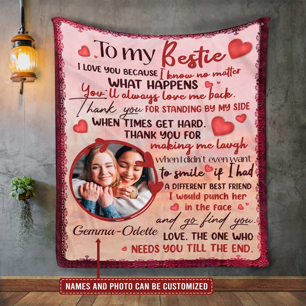 Custom Photo To My Bestie Fleece Blanket – Personalized Best Friend Mink Sherpa Blanket – Best Friend Gift