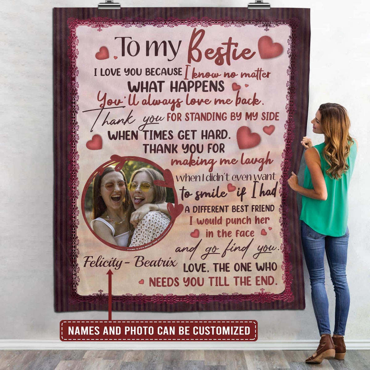 Custom Photo To My Bestie Fleece Blanket – Personalized Best Friend Mink Sherpa Blanket – Best Friend Gift