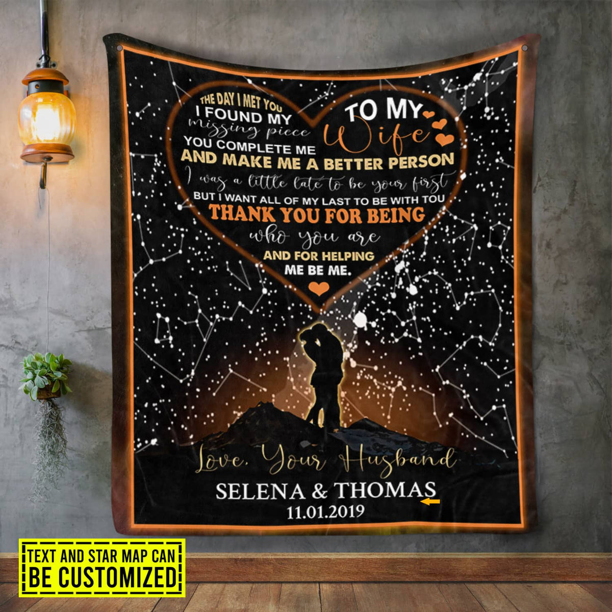 To My Wife The Day I Met You I Found My Missing Piece Personalized Star Map Blanket – Custom Star Map Romantic Blanket for Wife