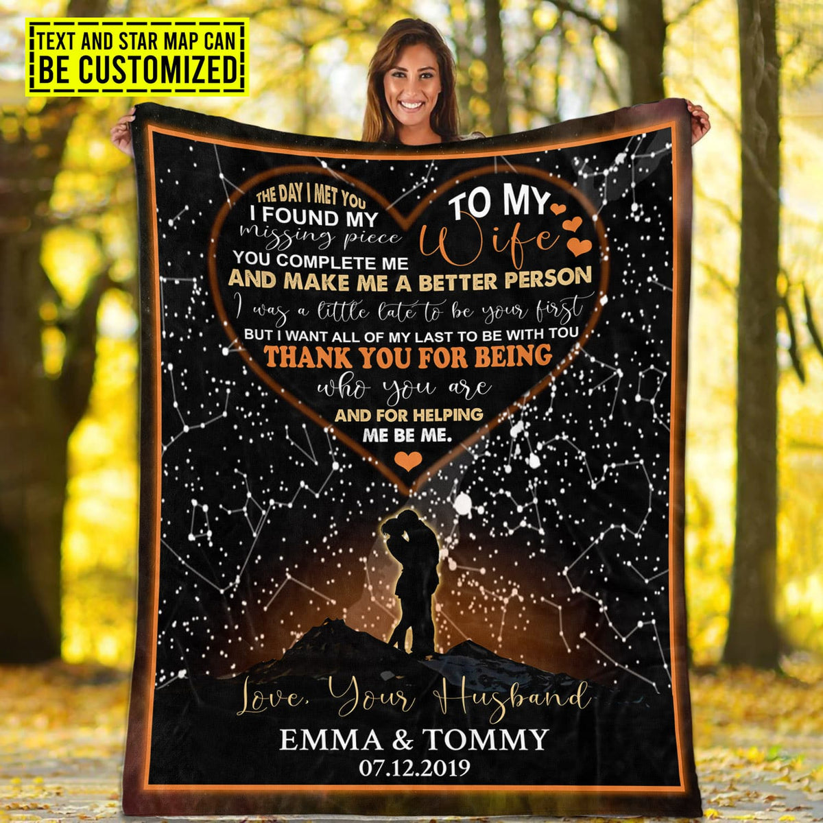 To My Wife The Day I Met You I Found My Missing Piece Personalized Star Map Blanket – Custom Star Map Romantic Blanket for Wife