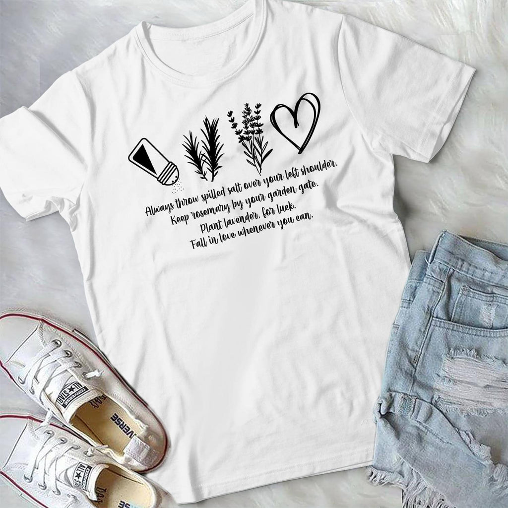 Always Throw Spilled Salt Over Your Left Shoulder T-Shirt – Funny Practical Magic Quote Shirt