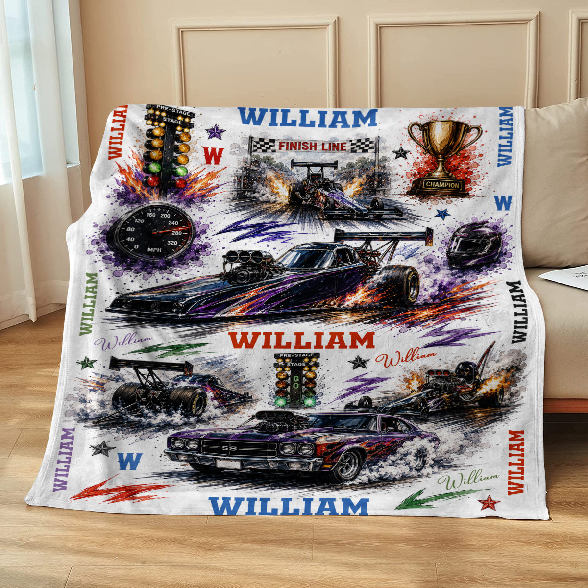 Personalized Drag Racing Blanket, Custom Drag Racer Fleece Blanket with Name, Drag Racing Gift for Men, Drag Car Throw Blanket, Racing Fan Gift