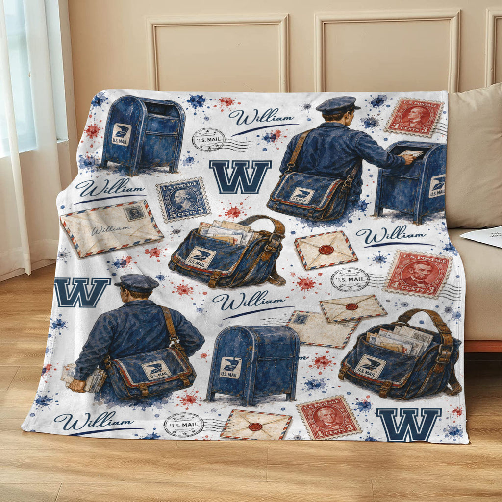 Postal Worker Personalized Blanket, Custom Mail Carrier Gift, USPS-Inspired Postal Worker Blanket, Mailman Retirement Gift, Custom Postal Worker Gift