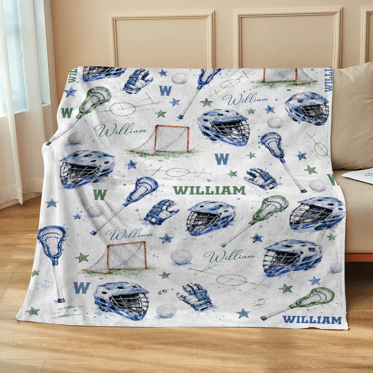 Personalized Lacrosse Blanket, Custom Name Lacrosse Player Blanket, Boys Sports Room Decor, Lax Player Throw Blanket, Gift for Laxer