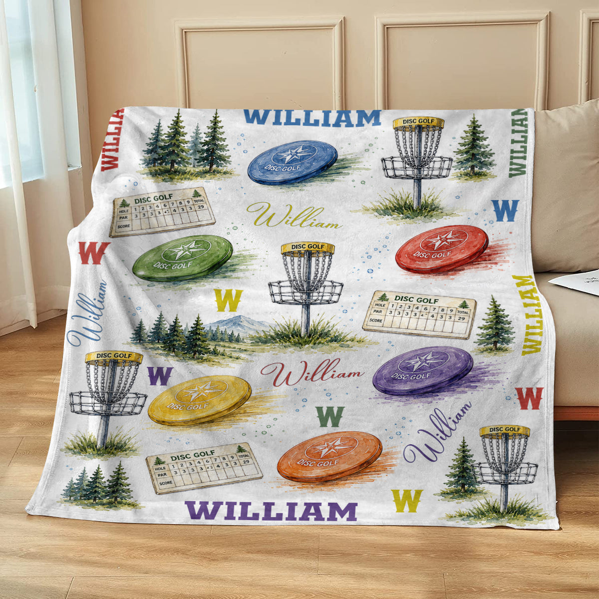 Personalized Disc Golf Blanket, Custom Frisbee Golf Throw, Disc Golfer Gift for Him, Sports Name Sherpa Blanket, Outdoor Player Present
