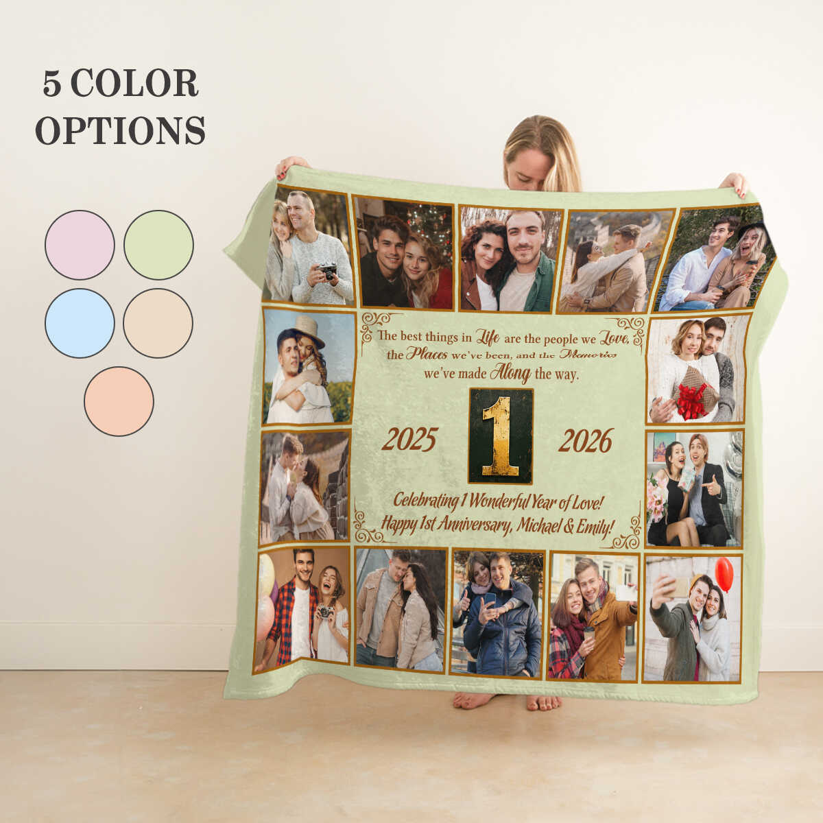 First Anniversary Photo Blanket, Personalized 1 Year Marriage Gift, 1st Wedding Anniversary Gift for Couple, Custom Love Keepsake