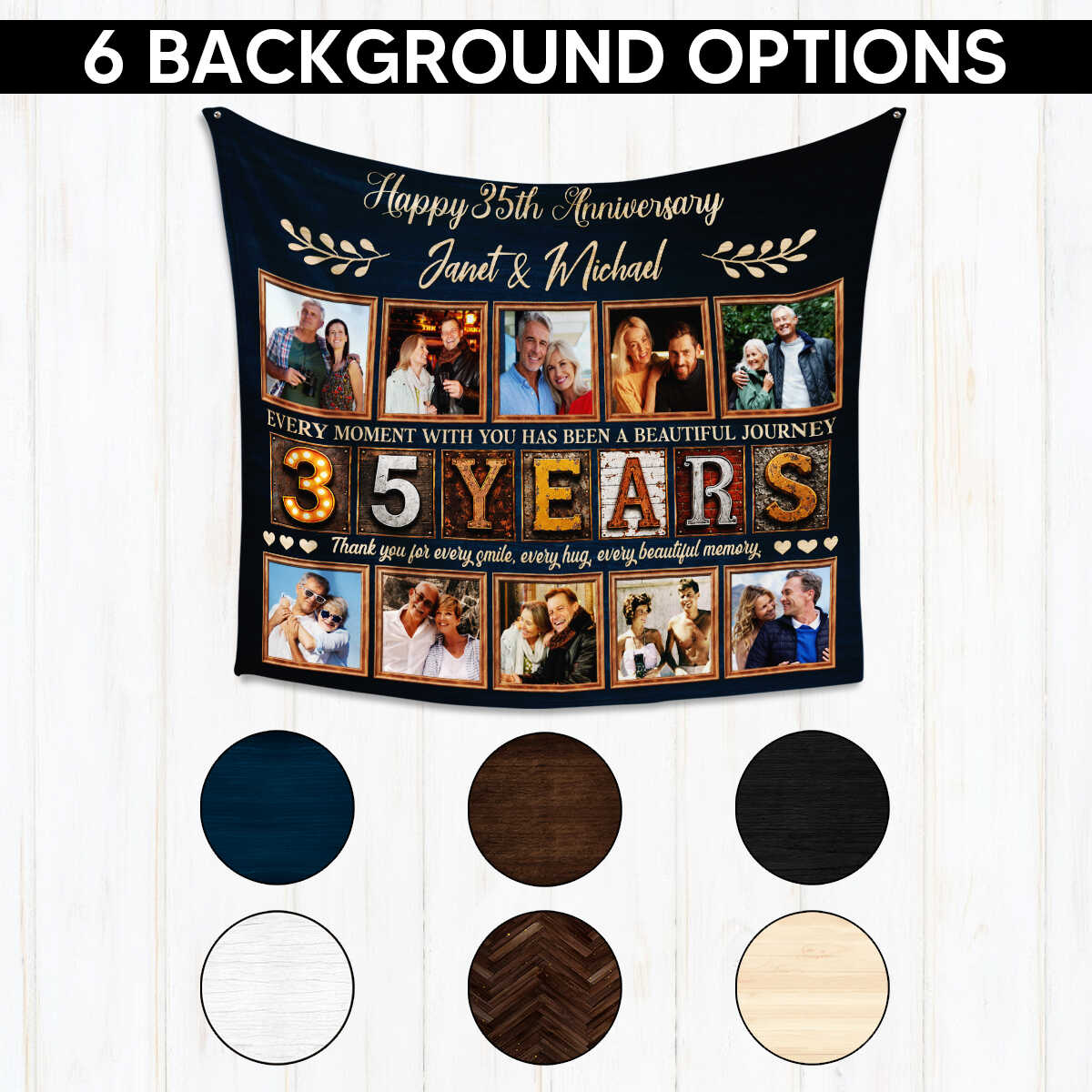 Personalized 35th Anniversary Photo Collage Blanket, Custom 35 Years Together Gift, Wedding Anniversary Blanket, Couple Memory Keepsake