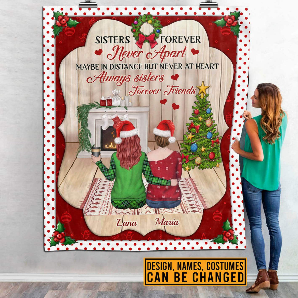 Personalized Sisters Forever Never Apart Blanket – Personalized Long Distance Friendship Christmas Blanket