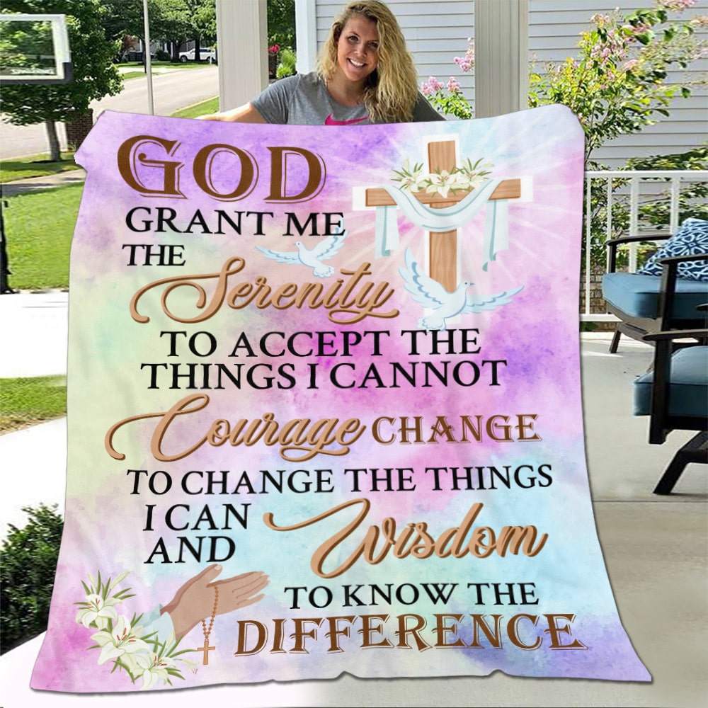 God Grant Me the Serenity to Accept the Things Fleece Blanket – Inspirational Christian Blanket Healing Prayers Thoughts Religious