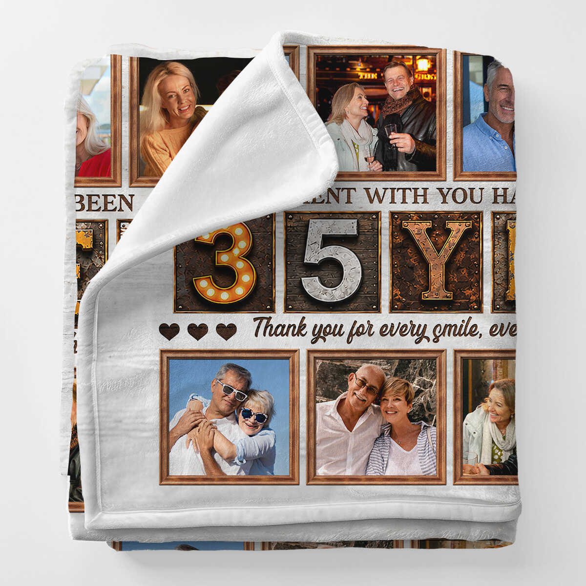Personalized 35th Anniversary Photo Collage Blanket, Custom 35 Years Together Gift, Wedding Anniversary Blanket, Couple Memory Keepsake
