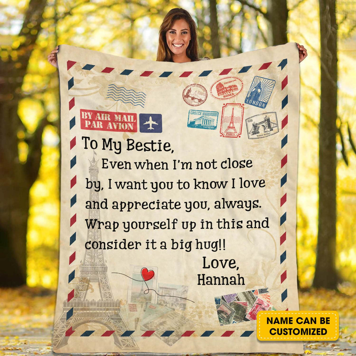Airmail To My Bestie Letter Personalized Best Friends Fleece Blanket – Custom Name BFF Gifts Mink Blanket