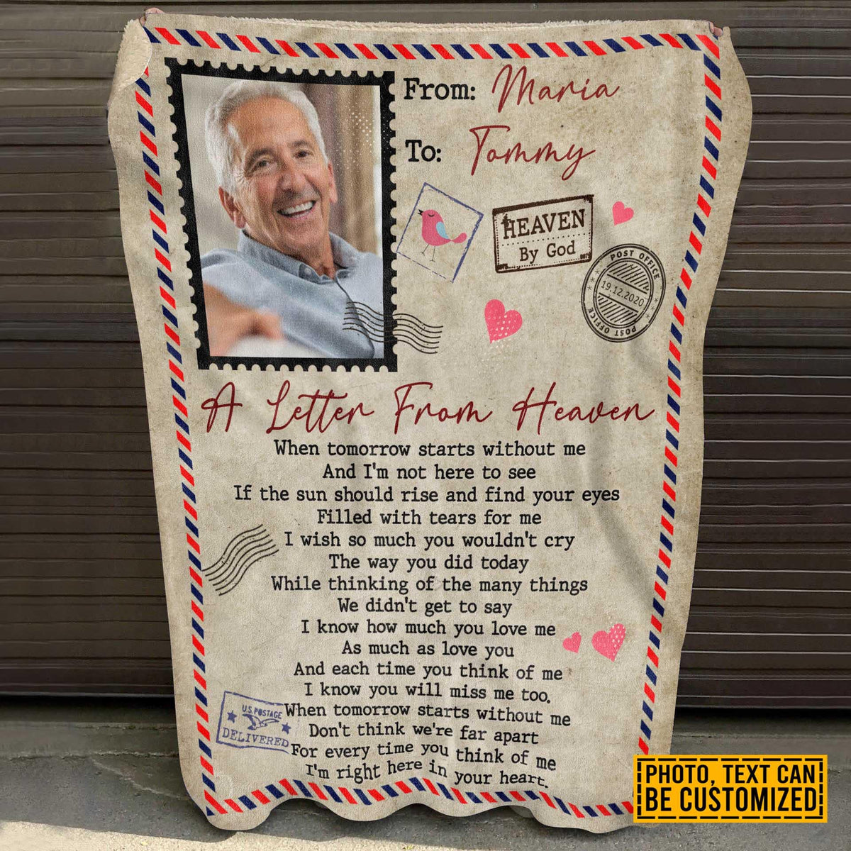 Custom Photo Airmail A Letter From Heaven In Loving Memory Fleece Blanket – Personalized Memorial Blanket