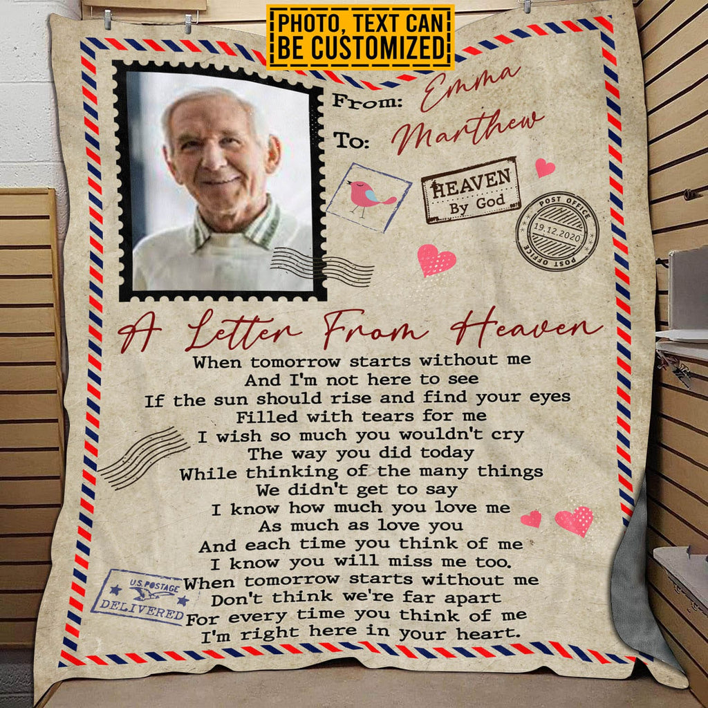 Custom Photo Airmail A Letter From Heaven In Loving Memory Fleece Blanket – Personalized Memorial Blanket