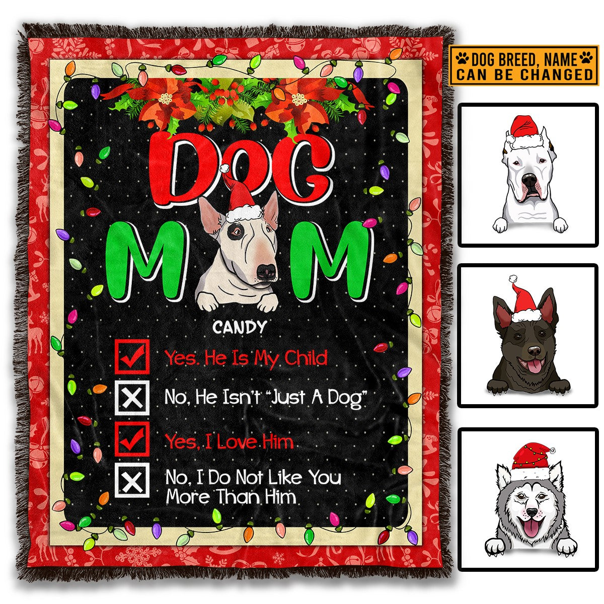 Personalized Dog Breeds Dog Mom Blanket – Custom Christmas Dog Lover Throw Blanket