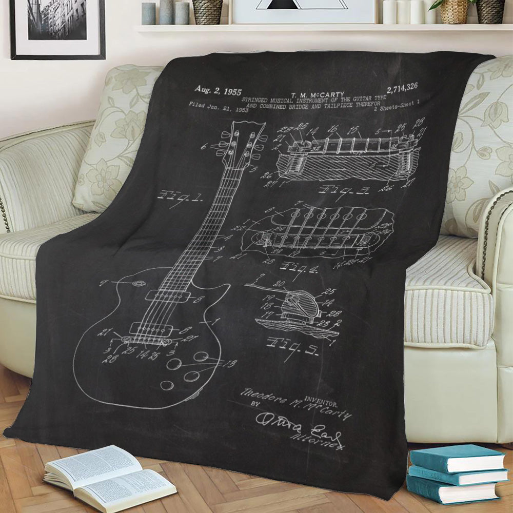 1953 Electric Guitar-Patent Drawing Fleece Throw Blanket