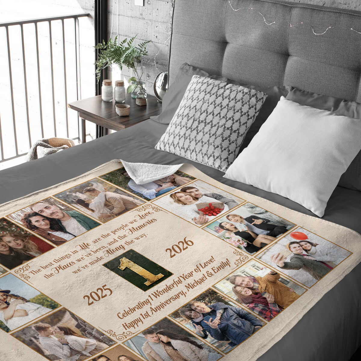 First Anniversary Photo Blanket, Personalized 1 Year Marriage Gift, 1st Wedding Anniversary Gift for Couple, Custom Love Keepsake