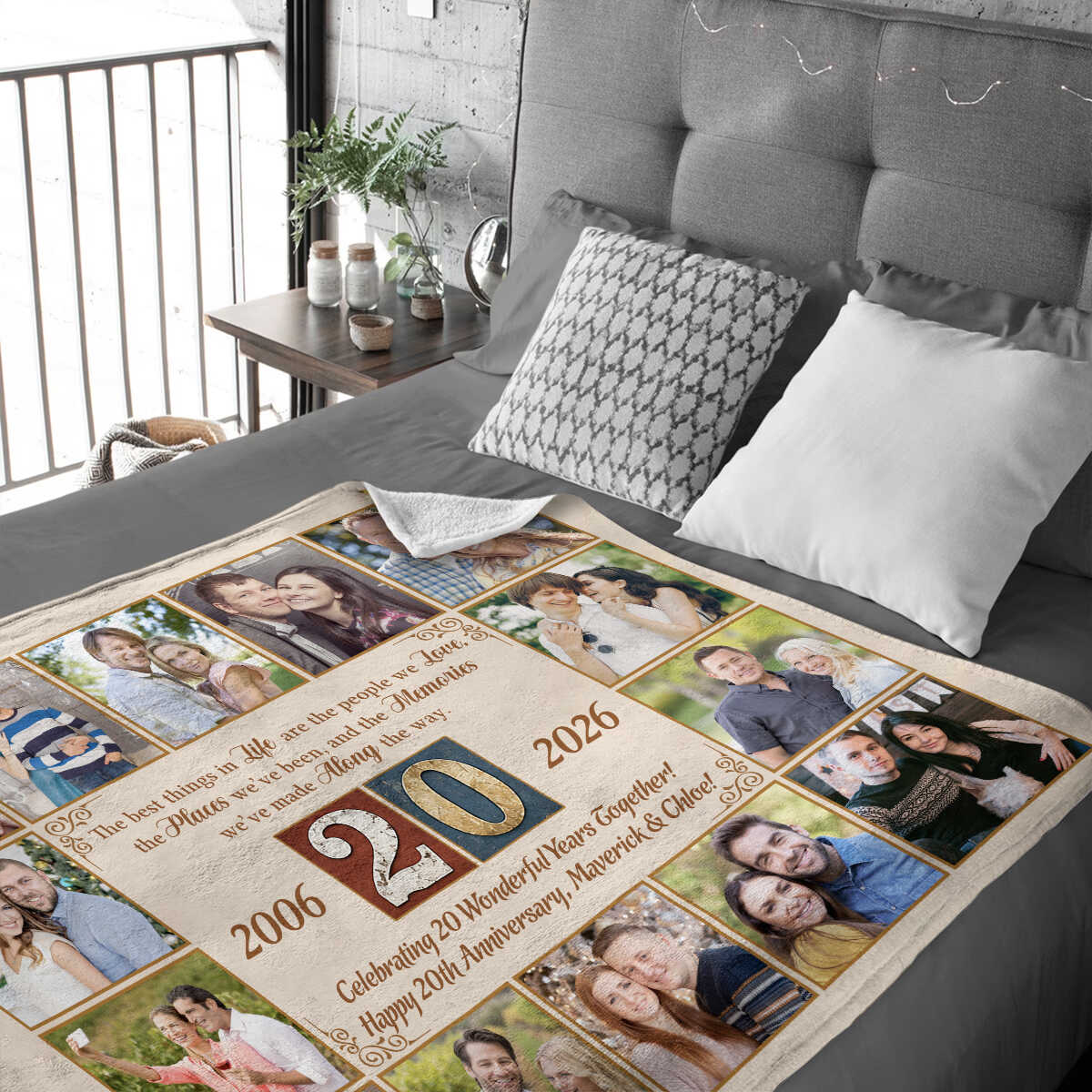 20th Anniversary Photo Blanket, Personalized Wedding Anniversary Gift for Parents, 20 Years of Marriage Couple Blanket, Custom Wedding Anniversary Keepsake