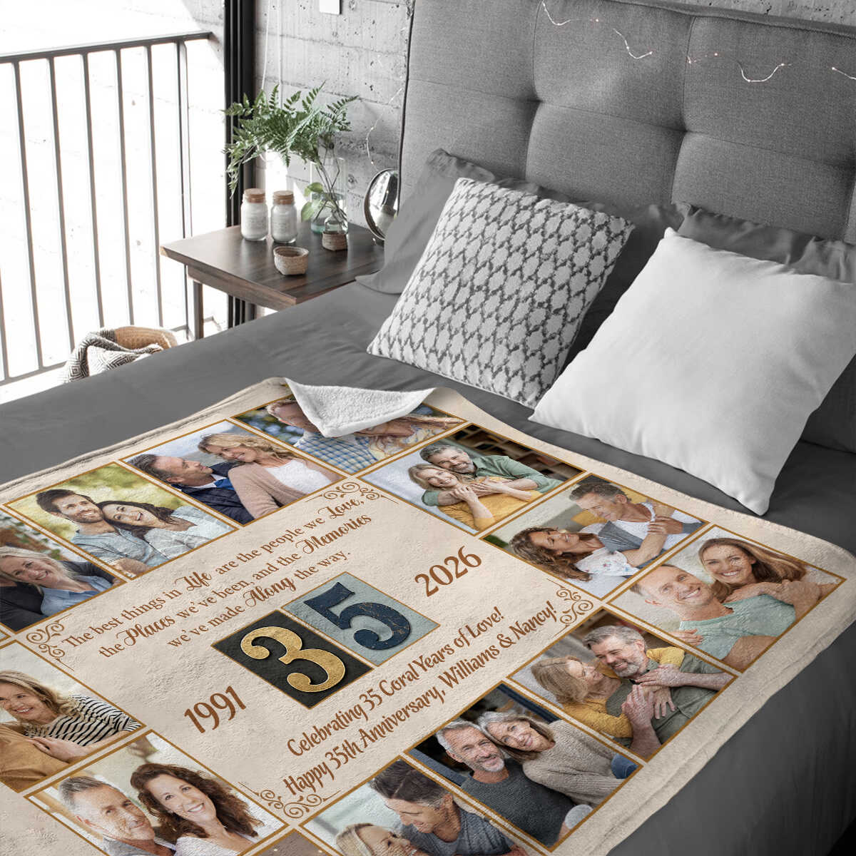 35th Anniversary Photo Blanket, Personalized Wedding Anniversary Gift for Husband, 35 Years of Marriage Couple Blanket, Custom Wedding Anniversary Keepsake