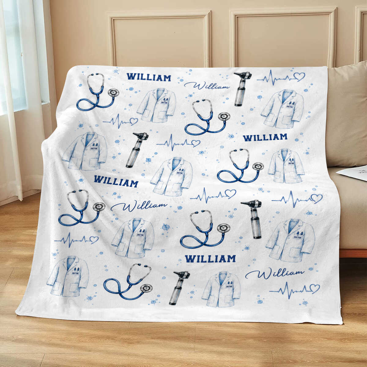 Personalized Doctor Blanket, Custom Medical Student Gift, Doctor Graduation Gift, Stethoscope Fleece Throw, Future Doctor MD Gift