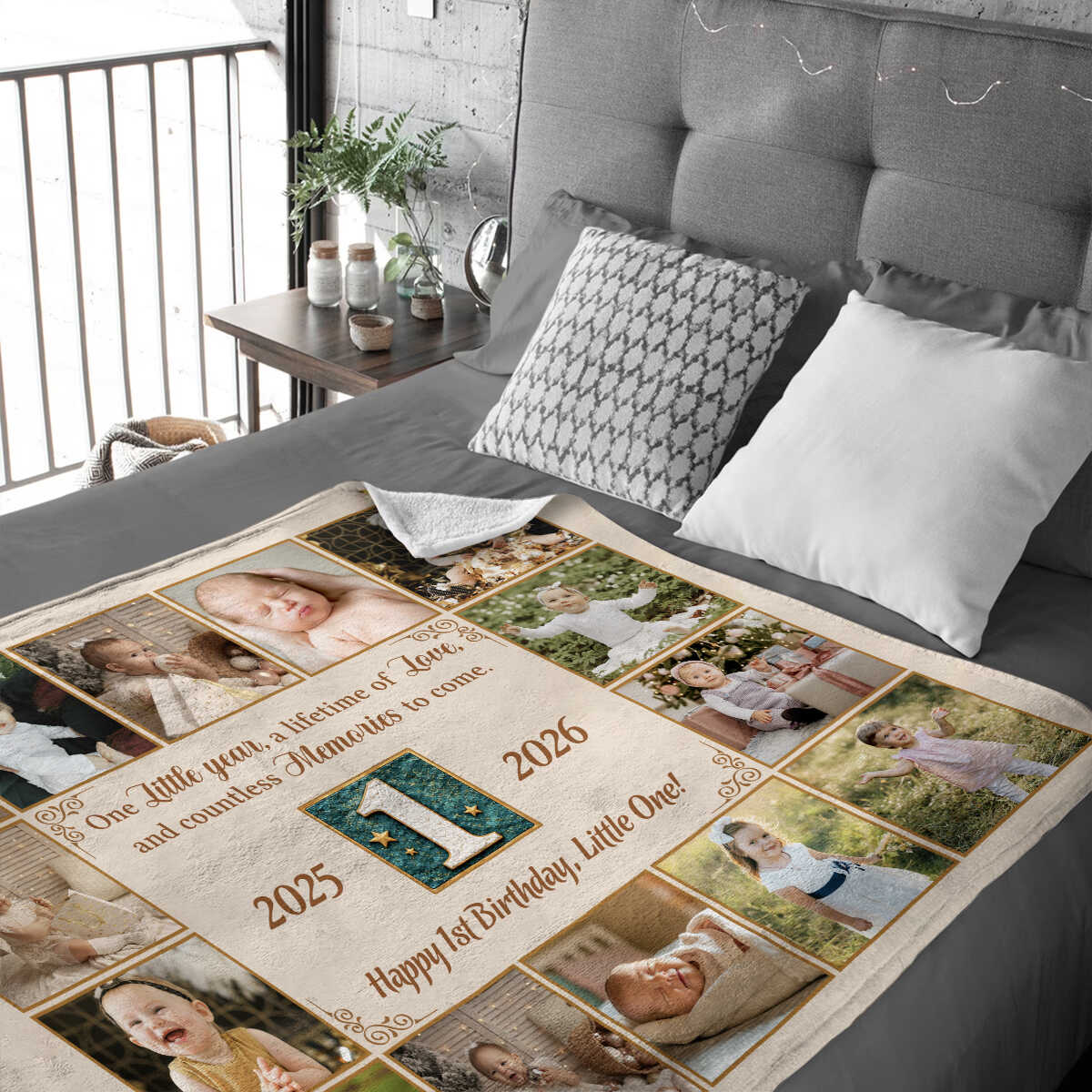 1st Birthday Photo Collage Blanket, Personalized First Birthday Gift, Baby’s First Year Blanket, 12 Months of Memories, First Birthday Keepsake