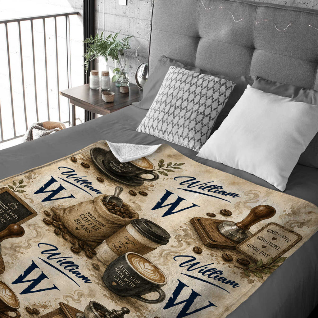 Personalized Barista Blanket, Custom Name Coffee Lover Gift, Barista Gift for Women Men, Coffee Shop Worker Throw, Espresso Lover Graduation Gift