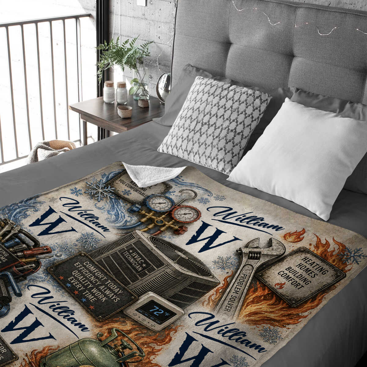 Personalized HVAC Technician Blanket, Custom Name HVAC Gift, Heating and Cooling Technician Throw, HVAC Tech Gift for Men, AC Repairman Gift