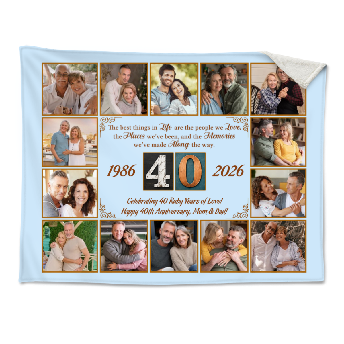 Personalized 40th Anniversary Blanket, 40 Years Together Photo Collage for Parents, Ruby Wedding Anniversary Gift for Parents, Custom Family Keepsake, Blanket for Wife