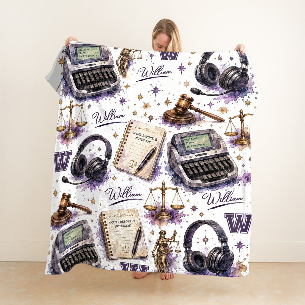 Personalized Court Reporter Blanket, Court Reporter Gift, Custom Name Stenographer Blanket, Legal Transcription Gift, Courtroom Reporter Throw